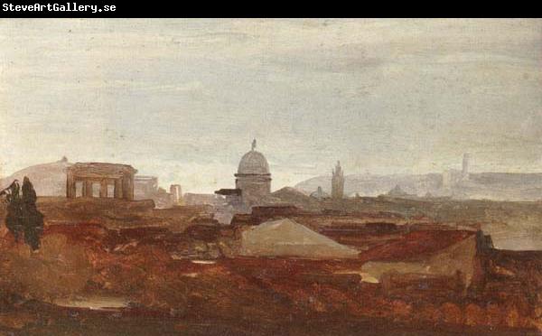 unknow artist a view overlooking a city,roman ruins and a cupola visible on the horizon